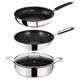 Tefal Jamie Oliver Pfannenset, 3-teilig, bestehend aus E43506 Pfanne 28 cm, E79219 Wokpfanne 28 cm, E79071 Servierpfanne mit Glasdeckel 25 cm, Edelstahl