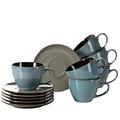 Mäser 931464 Serie Scuro Cappuccino-Tassen-Set aus Keramik, Milchkaffeetassen mit Untertassen für 6 Personen, 450 ml, Steinzeug, Blau, Grau