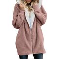 GOSOPIN Womens Long Sleeve Outwear Casual Solid Color Zip Down Coats Cardigan Soft Velvet Pocket Jackets Fleece Coat Pink Size Small