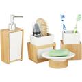 Accessoires salle de bain bambou céramique Set 4 pièces distributeur savon gobelet brosse à dent,