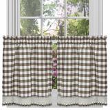 August Grove® Jarrett Plaid Ruffled 58" Kitchen Curtain Polyester in White/Brown | 36 H x 58 W x 1.5 D in | Wayfair