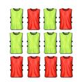 VORCOOL 12Pcs Kids Football Training Bibs Mesh Sleeveless Tank Top Football Soccer Rugby Team Practice Vests - Size S (Fluorescent Green + Red)