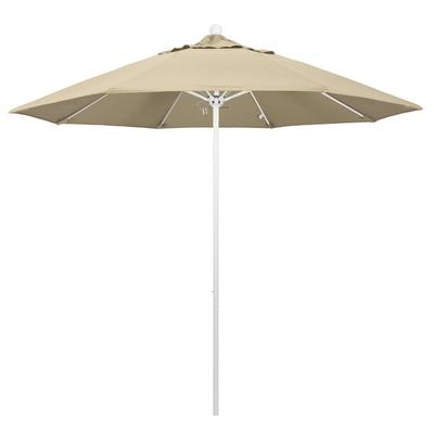 California Umbrella ALTO 908 SUNBRELLA 1A Venture 9' Round Push Lift Umbrella with 1 1/2" Matte White Aluminum Pole - Sunbrella 1A Canopy - Antique Beige Fabric
