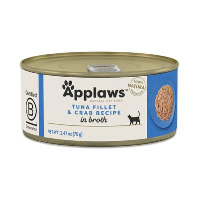 Applaws Natural Tuna Fillet with Crab Can in Broth Wet Cat Food, 2.47 oz., Case of 24