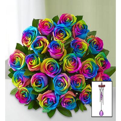 1-800-Flowers Flower Delivery Rainbow Roses 12-24 Stems, 24 Stems W/ Windchime | Happiness Delivered To Their Door