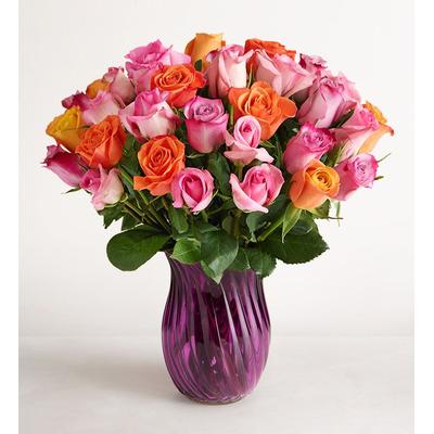 1-800-Flowers Flower Delivery Sorbet Roses 36 Stems W/ Purple Vase | Put A Smile On Their Face