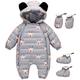 Baby Christmas Hooeded Romper Down Snowsuit with Gloves Booties Winter Outfits Set Grey 6-9 Months
