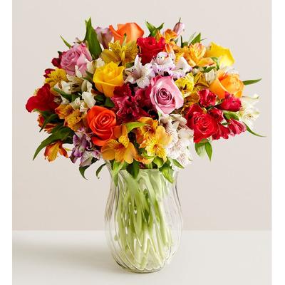 1-800-Flowers Flower Delivery Assorted Roses & Peruvian Lilies Double Bouquet W/ Clear Vase | Put A Smile On Their Face
