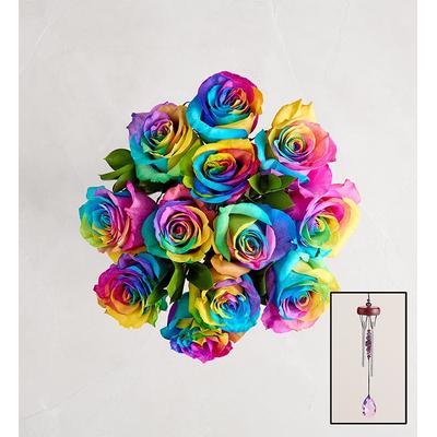 1-800-Flowers Flower Delivery Rainbow Roses 12-24 Stems, 12 Stems W/ Windchime | Happiness Delivered To Their Door