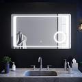 ELEGANT 1000 x 600mm Anti-foggy Wall Mounted Mirror,Back-lit LED Illuminated Bathroom Mirror with 230V Shaver Socket, 3 Times Magnifying