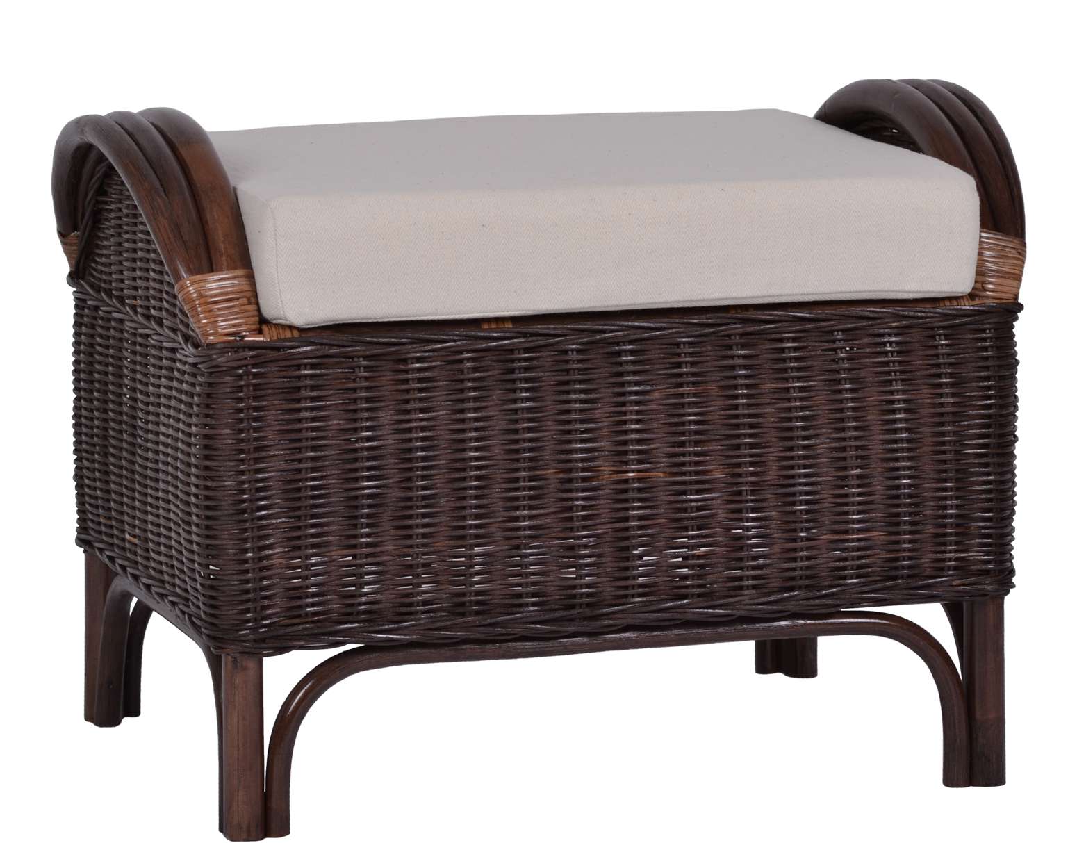 MiaMöbel Rattan Hocker 'Panama' dunkelbraun 100% Baumwolle, Massivholz, Rattan Mango Landhaus