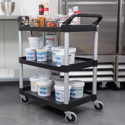 Rubbermaid® FG342488BLA Black Three Shelf Utility Cart / Bus Cart 33 x 18 x 37