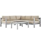 Shore 4 Piece Outdoor Patio Aluminum Sectional Sofa Set - East End Imports EEI-2559-SLV-BEI