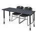 "Kee 60"" x 30"" Height Adjustable Mobile Classroom Table in Grey & 2 Zeng Stack Chairs in Black - Regency MT6030GYAPCBK44BK"