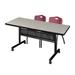 "60"" x 30"" Flip Top Mobile Training Table w/ Modesty Panel in Maple & 2 ""M"" Stack Chairs in Burgundy - Regency MKFTM6030PL47BY"