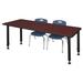 "Kee 72"" x 30"" Height Adjustable Classroom Table in Mahogany & 2 Andy 12-in Stack Chairs in Navy Blue - Regency MT7230MHAPBK45NV"