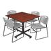 "Kobe 48"" Square Breakroom Table in Cherry & 4 Zeng Stack Chairs in Grey - Regency TKB4848CH44GY"