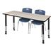 "Kee 72"" x 30"" Height Adjustable Mobile Classroom Table in Maple & 2 Andy 18-in Stack Chairs in Navy Blue - Regency MT7230PLAPCBK40NV"