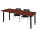 "Kee 60"" x 24"" Height Adjustable Mobile Classroom Table in Cherry & 2 Andy 12-in Stack Chairs in Black - Regency MT6024CHAPCBK45BK"