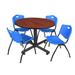 "Kobe 48"" Round Breakroom Table in Cherry & 4 'M' Stack Chairs in Blue - Regency TKB48RNDCH47BE"