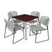 "Kee 30"" Square Breakroom Table in Mahogany/ Chrome & 4 Zeng Stack Chairs in Grey - Regency TB3030MHBPCM44GY"