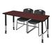 "Kee 60"" x 24"" Height Adjustable Mobile Classroom Table in Mahogany & 2 Zeng Stack Chairs in Black - Regency MT6024MHAPCBK44BK"