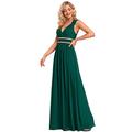 Ever-Pretty Women's Elegant V Neck Empire Waist Long Chiffon Floor Length Prom Dresses Dark Green 24UK