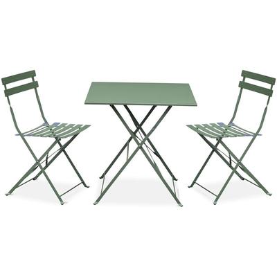 Foldable bistro garden set - Square Emilia sage green - Table 70x70cm with two foldable chairs,