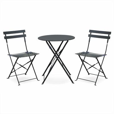 Foldable bistro garden set - Round Emilia anthracite grey - Table Ø60cm with two foldable chairs,