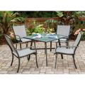 Charlton Home® Wrenn 5-Piece Commercial-Grade Patio Dining Set w/ 4 Sling Dining Chairs & a 38" Square Glass-Top Table Glass/Metal in Gray | Wayfair