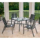 Gracie Oaks Colson 5-Piece Commercial-Grade Patio Dining Set w/ 4 Aluminum Slat-Back Dining Chairs & a 38" Tempered-Glass Table Glass/Metal | Wayfair