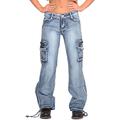 Glamour Outfitters Wide Leg Faded Vintage Wash Denim Cargo Pants Combat Jeans - Blue (12)