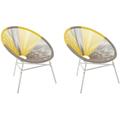 Gartenstuhl 2er Set Beige Gelb Polyrattan Spaghetti-Optik Modern Mexikanischer Stil Outdoor Balkon