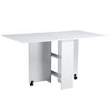 HOMCOM Folding Dining Table, Drop Leaf Table for Small Spaces with 2-tier Shelves, Small Kitchen Table with Rolling Casters, White