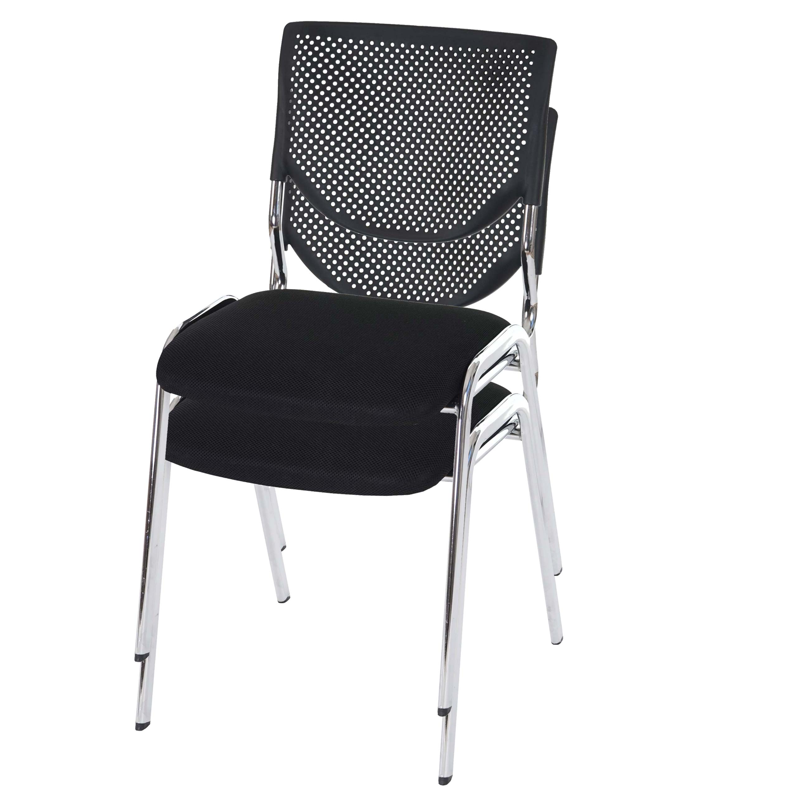 2er-Set Besucherstuhl T401, Konferenzstuhl stapelbar, Stoff/Textil ~ Sitz schwarz, Füße chrom