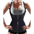 Nebility Women Waist Trainer Corset Zipper Vest Body Shaper Cincher Tank Top with Adjustable Straps, Black, Medium