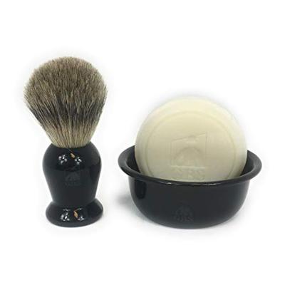GBS Men's Shaving Set - Black Resin Handle Pure Badger Bristle Shaving Brush, Black Ceramic Shave So