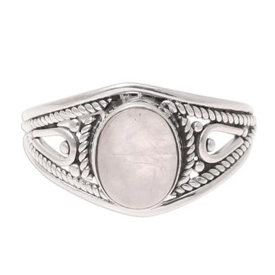 Gleaming Appeal,'Oval Rainbow Moonstone Cocktail Ring from India'