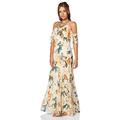 Roman Originals Women Cold Shoulder Chiffon Floral Leaf Maxi Dress - Ladies Loose Boho Bohemian Oriental Summer Evening Occasion Wedding Guests Outfits Long Dresses - Orange - Size 12