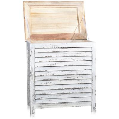 Truhe Wäschetruhe Aufbewahrungstruhe Shabby Stil weiß Holzkiste Lamellen Holzbox Image