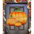 Designocracy Happy Thanksgiving Pumpkins Wooden Door Hanger Wood in Brown/Orange | 18 H x 24 W x 0.5 D in | Wayfair 8158414-2GH