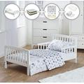 Kinder Valley Complete 7 Piece Kids White Toddler Bed Bundle with Kinder Flow Mattress and Safari Friends Reversible Bedding Set | Junior Bed and Children's Bed