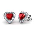 DEPHINI - Red Heart Earrings - 925 Sterling Silver - Fine Jewellery Stud Earrings for Women - Rhodium Plated - Cubic Zirconia