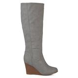 Brinley Co. Womens Regular and Wide Calf Round Toe Faux Leather Mid-Calf Wedge Boots Grey, 12 Wide C screenshot. Shoes directory of Clothing & Accessories.