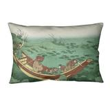 East Urban Home Boat Among the Lily Pads Linen Lumbar Pillow Polyester/Polyfill/Linen in Green | 14 H x 20 W x 3 D in | Wayfair