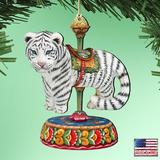 The Holiday Aisle® Carousel Tiger Holiday Shaped Wood Ornament Wood in Brown/White | 5.5 H x 5 W x 0.5 D in | Wayfair