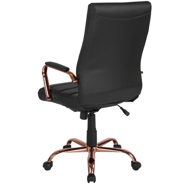 Flash Furniture GO-2286H-BK-RSGLD-GG High-Back Black Leather Swivel Office Chair with Rose Gold Base and Arms
