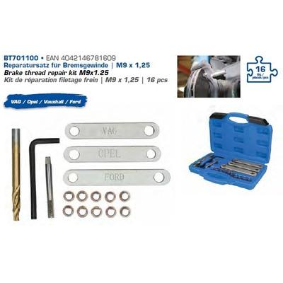 Brilliant Tools Reparatursatz für Bremsgewinde, M9 x 1,25, 16-tlg. Gewindebohrer-Satz,Reparatursatz, Bremssattel-Führungsgewinde BT701100 Image