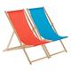 Harbour Housewares 2 Piece Red & Light Blue Wooden Deck Chair Traditional FSC Wood Folding Adjustable Garden/Beach Sun Lounger Recliner
