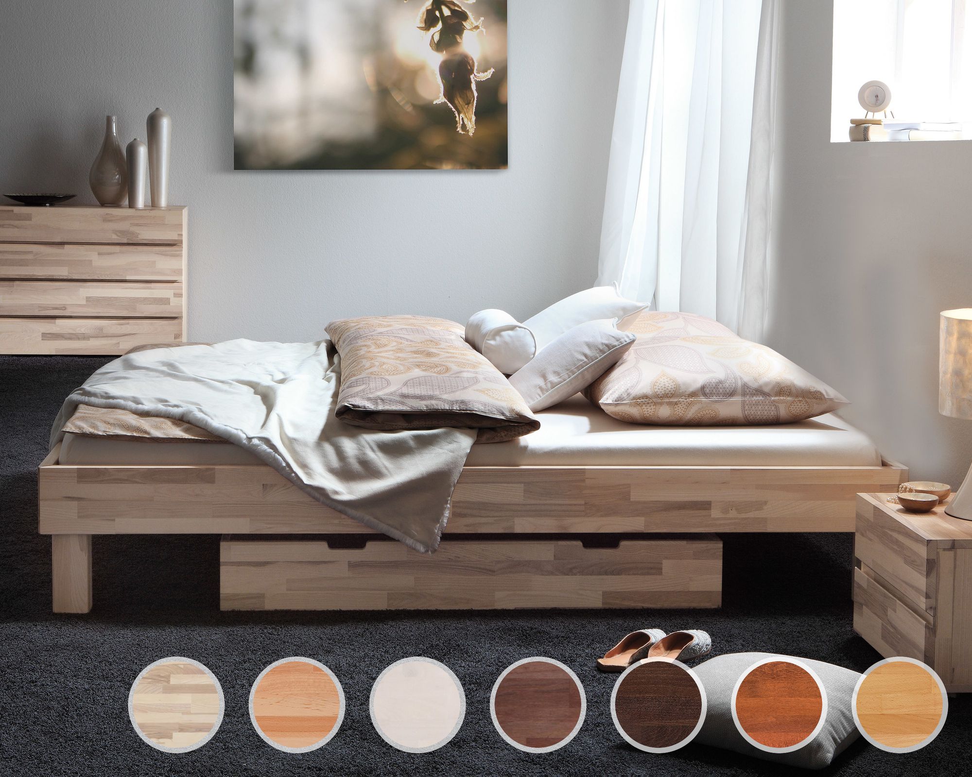 Hasena Wood-Line Massivholzbett Cantu 90x200 cm Kernbuche natur 20 cm